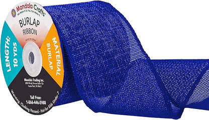 Mandala Crafts Royal Blue Burlap Ribbon 3 Inches Wide Jute Ribbons for Crafts - 20 Yds Roll Rustic Burlap Wrap Trim Ribbons for Wreaths Bows Wedding Party Decoration