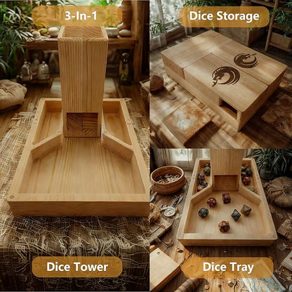 Wooden Dice Tower, DND Dice Roller with Tray, Portable Magnetic Die Roller Castle for Dungeons and Dragons, Board Game, D&D Tabletop Game and RPG Games