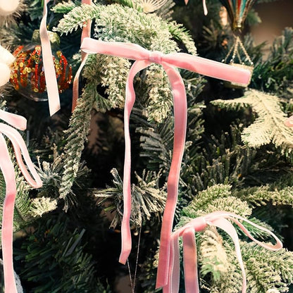 LaRibbons Thin Velvet Ribbon 3/8 Inch x 25 Yards, Pink Velvet Ribbon for Christmas Tree, Gift Wrapping, Wreath Bow, Outdoor Decoration