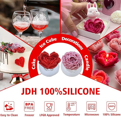 3D Flower Silicone Soap Mold 2 pcs Rose Flower Molds Peony Candle Mold for DIY Handmade Soaps, Candle Gifts, Resin Crafts, Ice Cubes, Chocolate and Home Decorations