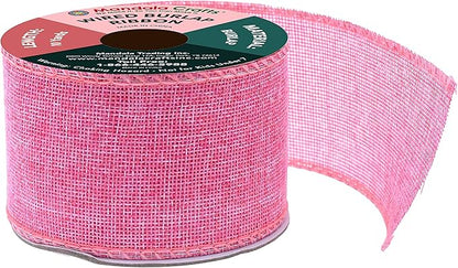 Mandala Crafts Pink Burlap Wired Ribbon 2.5 Inches Wide Jute Ribbons for Crafts - 10 Yds Roll Rustic Burlap Wrap Trim Ribbons for Wreaths Bows Party Decoration