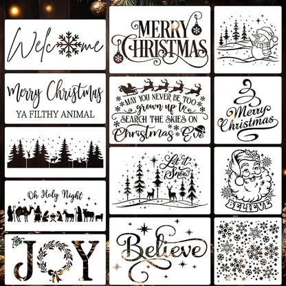 Christmas Stencils for Crafts Reusable Christmas Doormat Stencils Xmas Holiday Stencil for Painting on Wood Window Door Mats Fabrics Decor