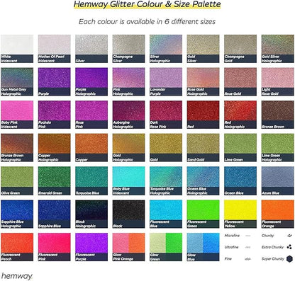 Hemway Polyurethane & Epoxy Resin Glitter Box (Pack of 54) | Fine Metallic Flakes Shaker Set for Arts & Crafts | Assorted Colour Craft Supplies for Making Cards, Jewellery, Tumblers & Coasters
