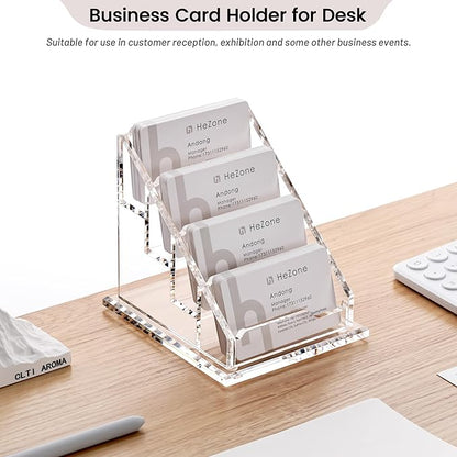 Acrylic Card Holder Clear Horizontal Business Card Organizer Stand for Desk 4 Slots 4 Tier Business Cards Stand for Women and Men,Office Desk Accessories,Organize 200 Cards-1 Pack(4Slots-H)