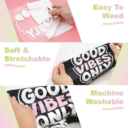 Light Purple PU Heat Transfer Vinyl, 12 Pcs 12"x10" HTV Sheets – Soft & Stretchable Iron-On Vinyl, Easy to Cut & Weed, Compatible with Cricut & Silhouette – Great for DIY Family Shirts & Crafts
