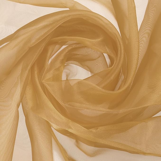 MECCANIXITY Iridescent Sheer Organza Fabric, 10 Yards x 59 Inches Solid Holographic Shiny Fabric Organza Cloth for Wedding, Curtains, Costume, Photo Background, Light Brown
