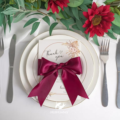 HUIHUANG Wine Red Ribbon 2 inch Wide Double Face Satin Ribbon Maroon Fabric Ribbon for Flower Bouquet Wrap, Wedding Bridal Shower Holiday Decor, Bows Making Crafts, Gift Wrapping-25 Yards/Roll