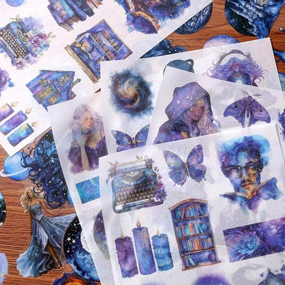 Fantasy Magic Scrapbook Stickers 20 Sheets 240 Pre-Cut Washi Stickers for Journaling PET Transparent Book Sticker Decorative or DIY Paper Crafts, Arts and Crafting Projects
