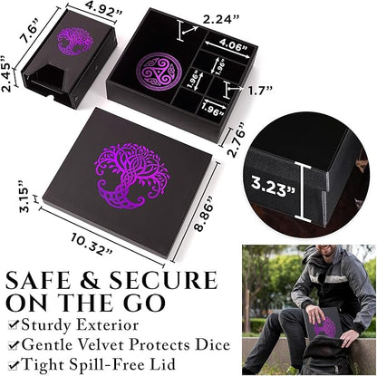 Dice Tray and Dice Tower for DND and RPG - All-in-One Game Roamer Tray & Large Tower for Random Rolls - Stores Your Sets, Mini's and More Compatible with D&D (Purple Tree)