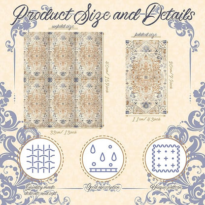 Yeaqee 100 Pcs Vintage Boho Napkins Paper Guest Towels 2 Ply Decoupage Napkins Disposable Decorative Hand Towel for Bathroom Kitchen Fall Wedding Party Dinner(Orange and Cyan)