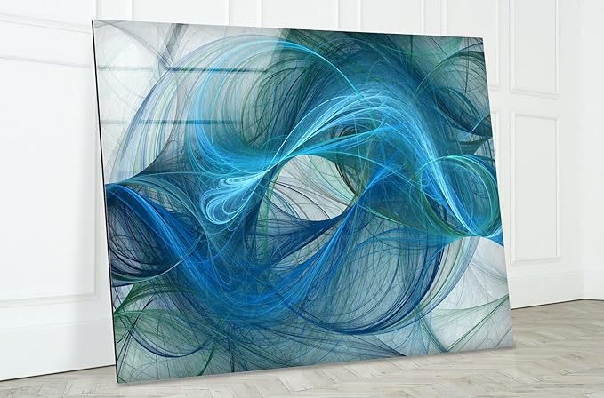 My Photostation.com Round 24'' Blue Energy Abstract Wall Art – Fluid Motion Glass PrintTempered Glass Printing Wall Decor Large Wall Art Wall Hangings