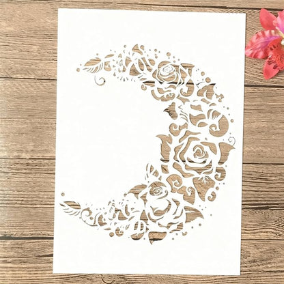 TIAMECH A4 Reusable Moon Flower Stencil for Painting - Rose Crescent Layering Template, DIY Wall Art, Wood Furniture, Scrapbook & Crafts (8.3x11.7inch)