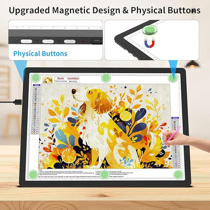 TOHETO A2 Light Pad 25.2''x18.4'', Large Magnetic LED Light Board for Diamond Painting, 3-Color Modes Light Box for Tracing, 6-Level & Stepless Dimmerable Diamond Art Light Table for Drawing,Sketching