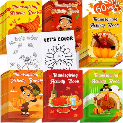 60PCS Thanksgiving Activity Books Party Favors for Kids - Fall Games Coloring Maze Book in Bulk, Classroom Activities Crafts Gifts
