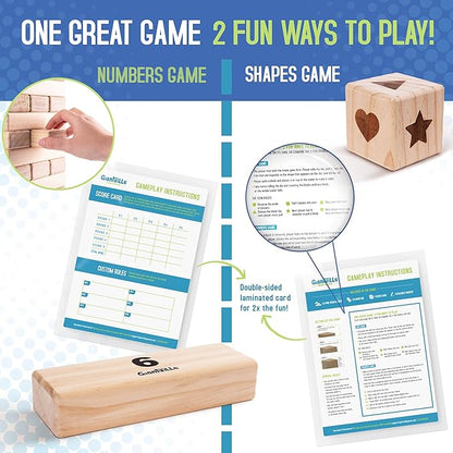 Giantville Giant Tumbling Timber Toy - Premium Pine Wood Life-Size Blocks Tower - Big Floor/Board Indoor/Outdoor Yard Game for Kids & Adults - 54-Pieces + Dice + Carry Bag - Grows to Almost 4-Feet