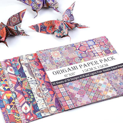 Origami Paper Kit 100 Sheets 70GSM 6 Inch Square Double Sided Color 100 Vivid Solid Colors for Hand Crafts Origami Paper Arts Creativity. Bohemian Blossom