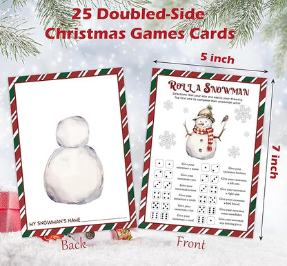 Roll A Snowman Game, Christmas Dice Games for Families & Large Groups-25 Players, Christmas Party Games for Adults, Red and Green Theme Winter Holiday Decorations White Elephant Gifts Ideas
