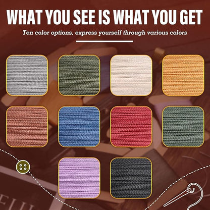 Upholstery Repair Kit, 0.55mm 98 Yard (3 Colors) Waxed Thread with 8 Pcs Heavy Duty Leather Needles for Hand Stitching, Canvas & Quilting - Round Waxed Thread- Black/Gray/Brown
