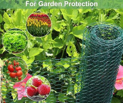 Chicken Wire 15.7 x 315 Inches Chicken Wire Fencing Mesh Green PVC Coated Floral Chicken Wire for Crafts Poultry Garden, Hexagonal Galvanized Chicken Coop Rabbit Wire Fencing Netting