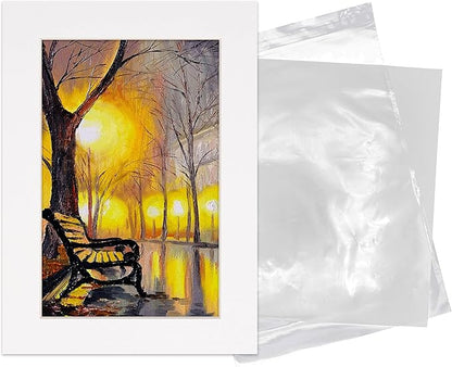 6x8 Mat for 8x10 Frame - Precut Mat Board Acid-Free Show Kit with Backing Board, and Clear Bags White 6x8 Photo Matte Made to Fit a 8x10 Picture Frame Matboard for Framing, Pack of 100 Mats