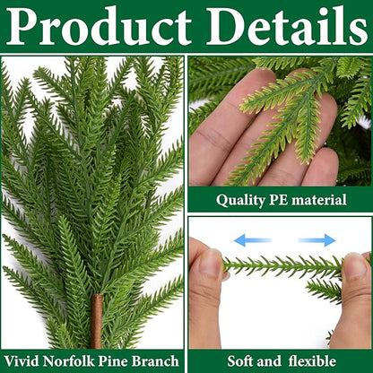 Watayo 10 Pcs Christmas Norfolk Pine Branches with Pine Cones, 19" Extra Length Fake Greenery Norfolk Pine Stems Sprigs, Artificial Xmas Branches Plants Pine Leaves for DIY Craft Garland Home Decor