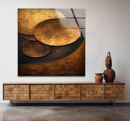 My Photostation.com Round 31,5'' Bronze Art Deco Geometric Motifs Glass Wall Art Tempered Glass Printing Wall Decor Large Wall Art Wall Hangings