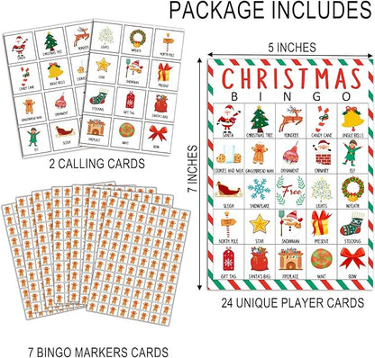 Christmas Bingo Cards, 24 Players Xmas Bingo Cards for Adults Large Group, Fun & Exciting Xmas Games for Family Activities, Classroom Party, Holiday Entertainment, Christmas Party Favors -09