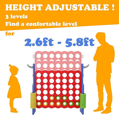 SDADI Height Adjustable Giant 4 in a Row Connect Game, 2-in-1 Jumbo 4-to-Score Game with Ring Toss Game Set, Indoor Outdoor Yard Game Party Game for Kids Adults and Family, Blue