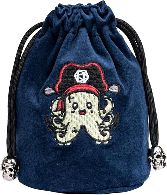 Large DND Dice Bag Velvet Storage Bag with Cartoon Octopus Pattern for D&D Role Playing Games Tabletop Games - Capacity 100+ Polyhedral Dice