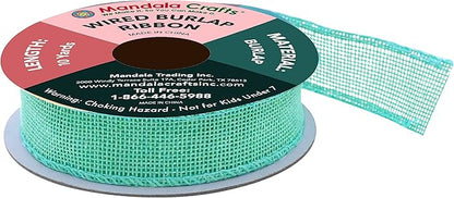 Mandala Crafts Turquoise Burlap Wired Ribbon 1 Inches Wide Jute Ribbons for Crafts - 10 Yds Roll Rustic Burlap Wrap Trim Ribbons for Wreaths Bows Party Decoration