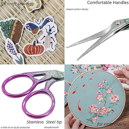 BIHRTC 3.6 Inch Small Crane Precision Detail Scissors Protective Leather Cover Stainless Steel Sharp Tip Needlepoint Scissors for Sewing Crafting Embroidery Scrapbooking