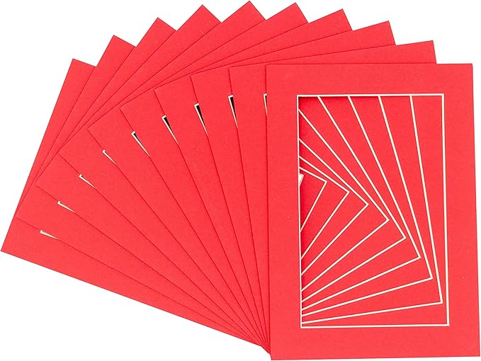 Pack of TEN 8x10 Mats Bevel Cut for 5.5x8.5 Photos - Acid Free Cardinal Red Precut Matboards For Pictures, Photos, Framing - 4-ply Thickness