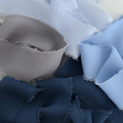 TONIFUL 4 Rolls Silk Chiffon Ribbon, 1-1/2 Inch x 22yds, Dusty Blue Chiffon Ribbons Set, Handmade Fringe Silk Ribbon for Gift Wrapping Bridal Bouquets Wedding Invitations Decoration Crafts