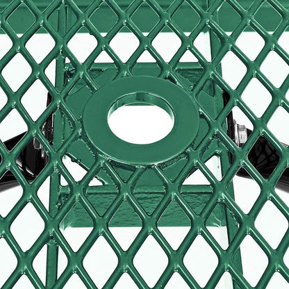 Global Industrial 6’L Rectangular Picnic Table, Expanded Metal, Green Thermoplastic Coating, Attached Benches, 1-1/2” Umbrella Pole Hole, Outdoor-Rated, 1000 lb Capacity, 72” x 30” Tabletop