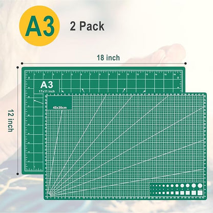 2 PCS Self Healing Cutting Mat 12" x 18": Sewing Rotary Cutting Mat for Crafts and Fabric Sewing Scrapbooking Quilting and Precision Cutting (2, Green)