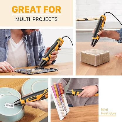 SEEKONE Mini Heat Gun, 350W 2-Temp Settings 500℉ & 842℉（260℃& 450℃） Fast Heat Hot Air Gun Tool with Reflector Nozzle and 4.9Ft Long Cable Overload Protection for Crafting, Vinyl Wrap and Shrink Tubing