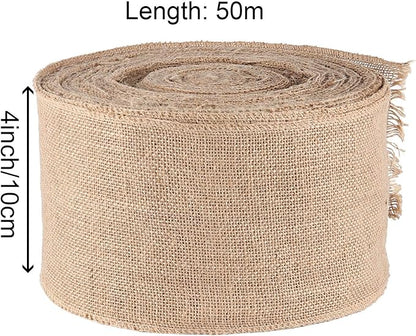 KINJOEK 4 Inch Wide 54 Yards Burlap Ribbon, Natural Jute Fabric Ribbon Crafts Ribbon for Christmas Wedding Gifts Burlap Fabric DIY for Decoration