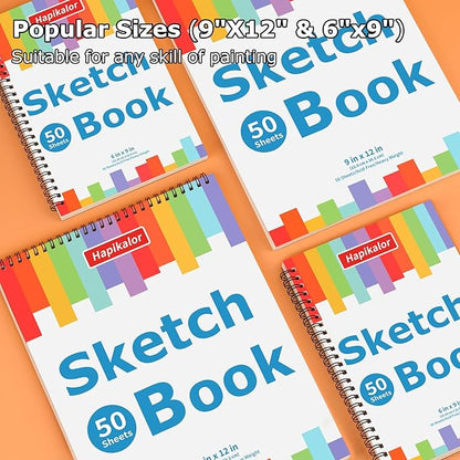 3-Pack 50 Sheets 9" x 12" Sketch Book, Spiral Bound Art Sketchbook, Bulk School Supplies for Kids, Acid Free Artist Easel Drawing Paper Pad for Drawing Painting Writing Sketching