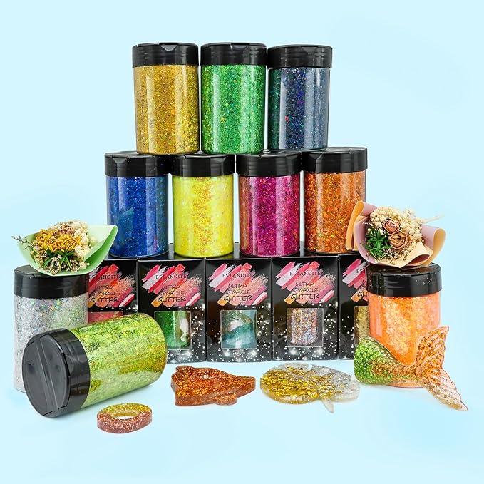 Holographic Chunky Glitter, 5.64oz/160g Extra Fine Glitter Powder Mixed Chunky Flake, Iridescent Sequins Bulk for Nail Art, Crafts Epoxy Resin, Festival Glitter for Party Decor (Dazzling Green)