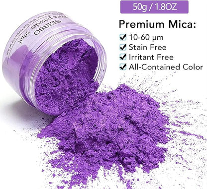 SEISSO Lavender Purple Mica Powder for Epoxy Resin 1.7 oz /50g Powdered Pigment for Soap Colorant Bath Bomb Dye, Cosmetic Grade for Lip Gloss, Acrylic Nails Polish, Craft Projects