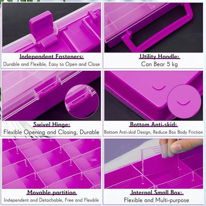 Juexica 2 Pcs Large 48 Grids Plastic Storage Bead Organizer Box, Tackle Box, Compartment Organizer Container with Adjustable Dividers for Jewelry Art Crafts Toys Screw Small Parts(Purple)