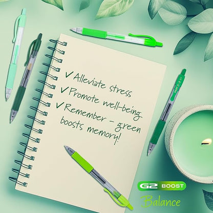 Pilot G2 Premium Gel Roller Pens, Fine Point Gel Pens, Boost Green Pack, The Colors of Balance, 8-Pack Pouch, 0.7 mm, Assorted - Ideal for School, Journaling, & Office Writing
