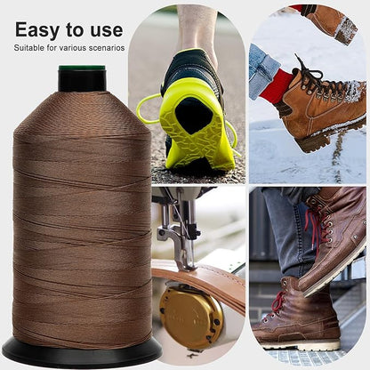 Extra Strong Bonded Nylon Thread #138 Tex135 – 16 OZ, 3000yds, Versatile Stitching Solution for Leather, Upholstery, Canvas Repair and More (Tawny Brown)
