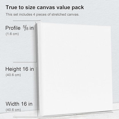 PHOENIX Stretched Canvas for Painting 16x16 Inch/4 Value Pack, 8 Oz Triple Primed 5/8 Inch Profile 100% Cotton White Blank Canvas, Square Framed Canvas for Oil Acrylic & Pouring Art
