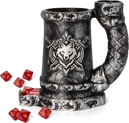 Mug Dice Tower - Dice Rolling Tower,(7PCS D20 Dice Set Included) for DND Gift and Dungeons and Dragon, Tabletop Games, Drink Holder, Tavern Style Board Game Roller (Black)