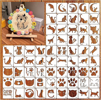 Small Stencils for Painting on Wood Reusable, 3 Inch Reusable Stencil for Craft Ornament Paint Template Stencils for Wall Card Rock Wood Signs Coasters Canvas Home Decor (cat)