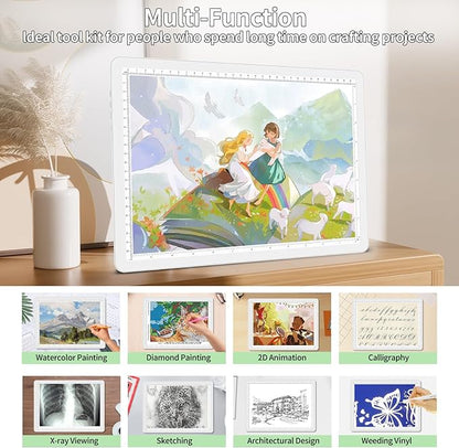 Phylosal Rechargeable A4 Light Pad with Carry Bag, Ultra-Thin Magnetic Tracing Light Box for Drawing, Diamond Art Painting Light Board with Side Button, Super Bright Light Table for Sketching (White)