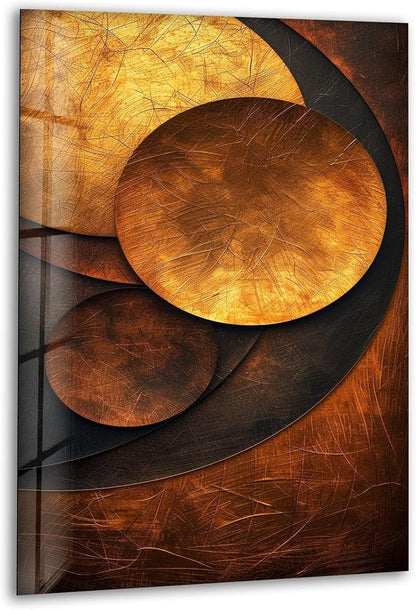 My Photostation.com 32Wx48H'' Bronze Art Deco Geometric Motifs Glass Wall Art Tempered Glass Printing Wall Decor Large Wall Art Wall Hangings