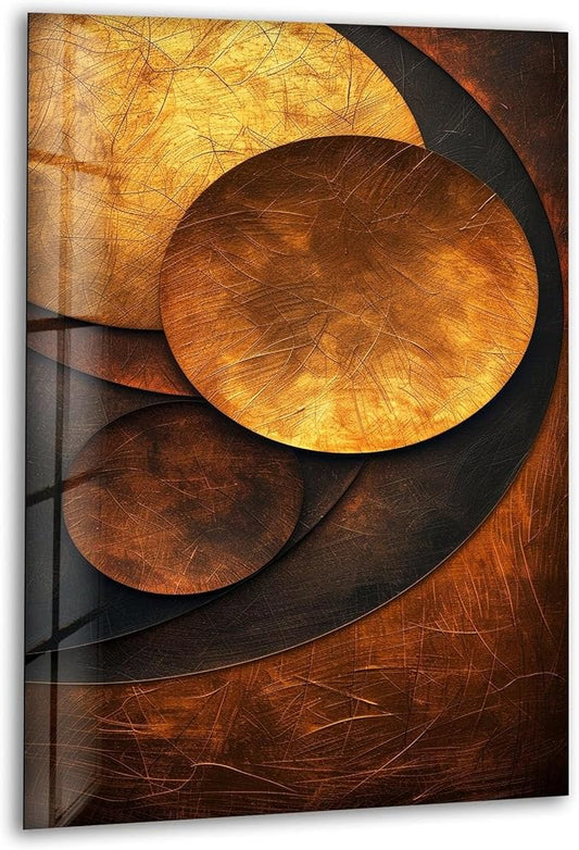 My Photostation.com 32Wx48H'' Bronze Art Deco Geometric Motifs Glass Wall Art Tempered Glass Printing Wall Decor Large Wall Art Wall Hangings