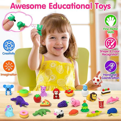 Arscniek 140 Pack Animal Erasers for Kids, Take Apart Mini Pencil Erasers, Desk Pets & Treasure Box Toys, Bulk Party Favors, Stocking Stuffers, Classroom Prizes, School Supplies, Gift for Boys & Girls